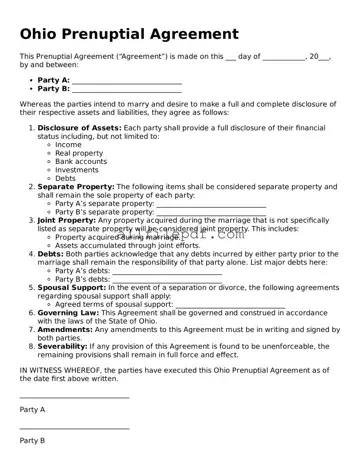 Official  Prenuptial Agreement Document for Ohio