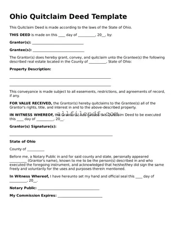 Official  Quitclaim Deed Document for Ohio