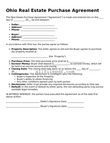 Official  Real Estate Purchase Agreement Document for Ohio