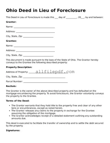 Official  Deed in Lieu of Foreclosure Document for Ohio
