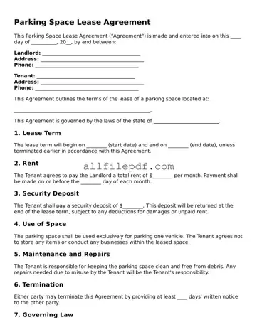 Blank Parking Space Lease Agreement Template