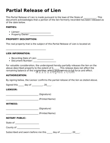 Blank Partial Release of Lien Template