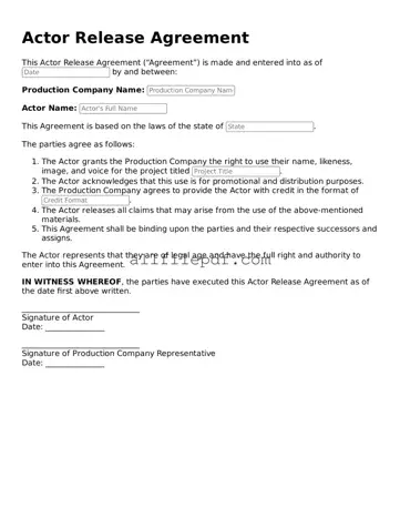 Blank Actor Release Template
