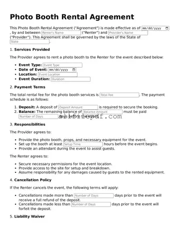Blank Photo Booth Rental Agreement Template
