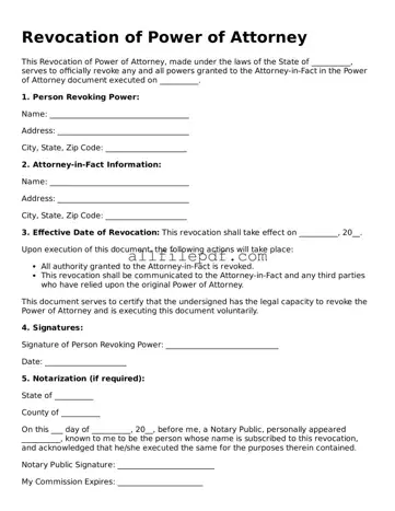 Blank Revocation of Power of Attorney Template