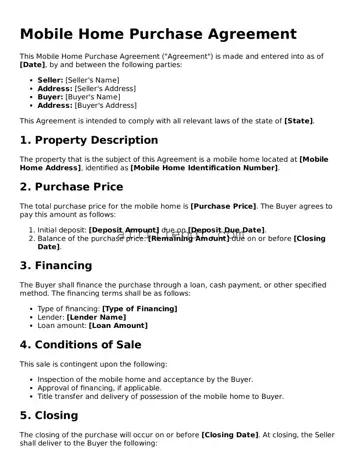 Blank Mobile Home Purchase Agreement Template