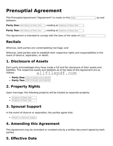 Blank Prenuptial Agreement Template