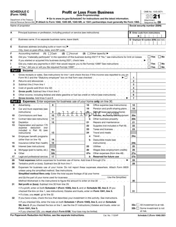 Blank IRS Schedule C 1040 PDF Form