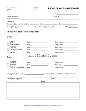 Blank Proof Of Vaccination Dog PDF Form