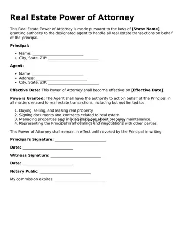 Blank Real Estate Power of Attorney Template