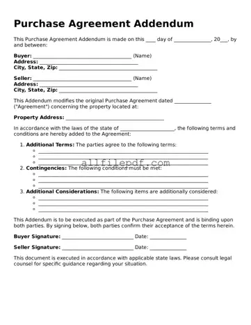 Blank Purchase Agreement Addendum Template
