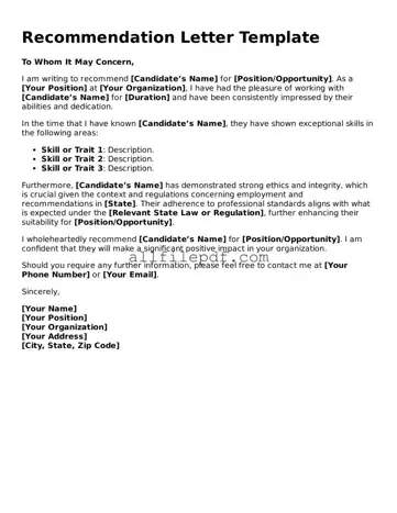 Blank Recommendation Letter Template