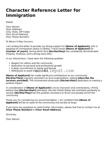 Blank Character Reference Letter for Immigration Template