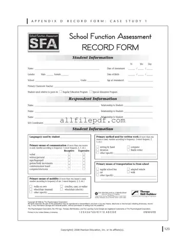 Blank School Function Assessment PDF Form