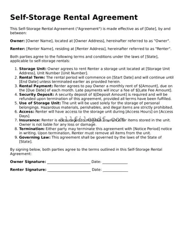 Blank Self-Storage Rental Agreement Template