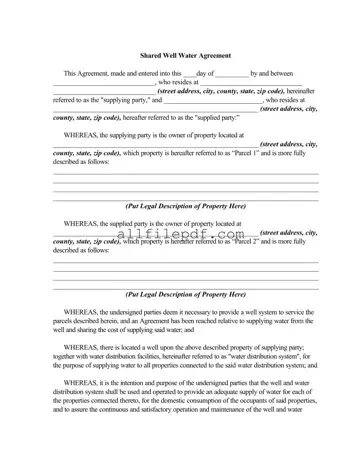 Blank Shared Well Agreement PDF Form
