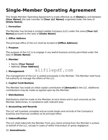 Blank Single-Member Operating Agreement Template