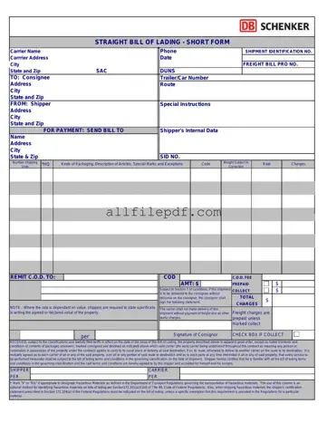 Blank Straight Bill Of Lading PDF Form
