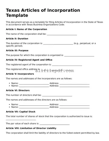 Official  Articles of Incorporation Document for Texas