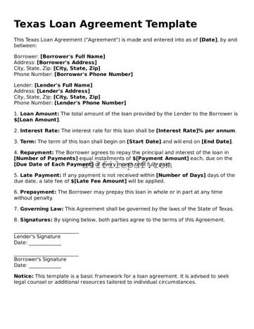 Official  Loan Agreement Document for Texas