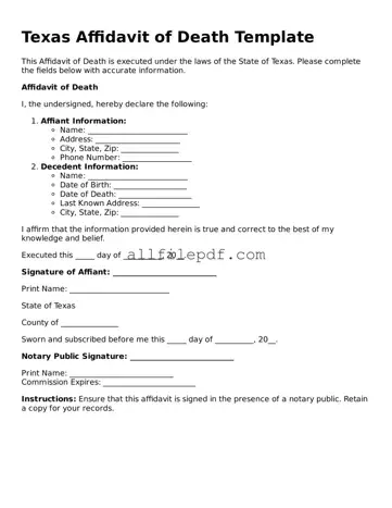 Official  Affidavit of Death Document for Texas