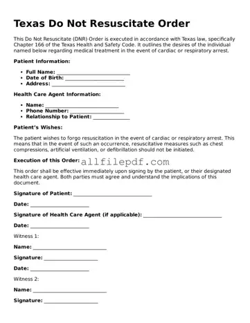 Official  Do Not Resuscitate Order Document for Texas