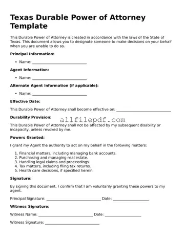 Official  Durable Power of Attorney Document for Texas