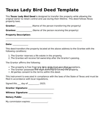 Official  Lady Bird Deed Document for Texas