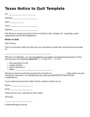 Official  Notice to Quit Document for Texas