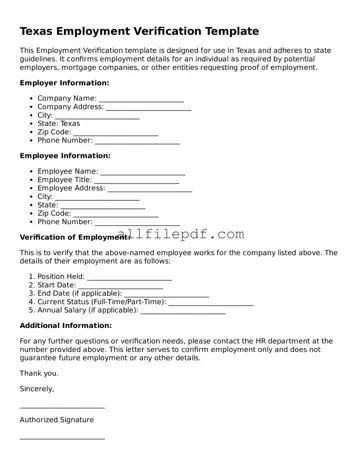 Official  Employment Verification Document for Texas