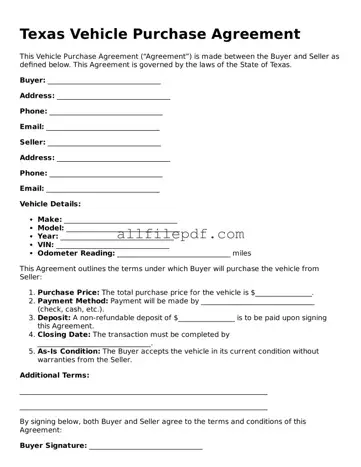 Official  Vehicle Purchase Agreement Document for Texas