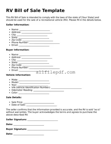 Blank RV Bill of Sale Template