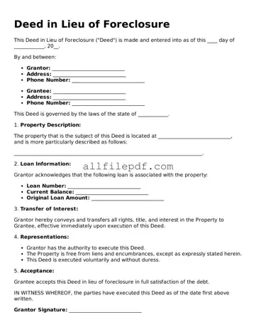 Blank Deed in Lieu of Foreclosure Template