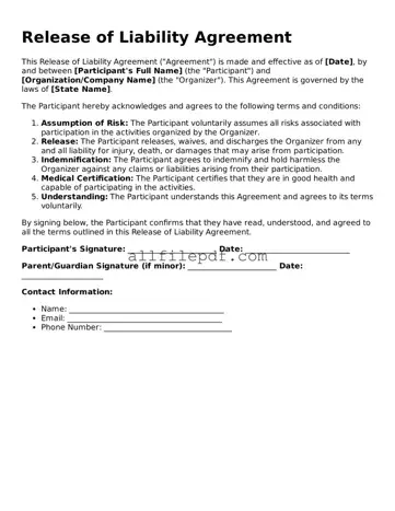 Blank Release of Liability Template