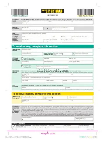 Blank Western Union PDF Form