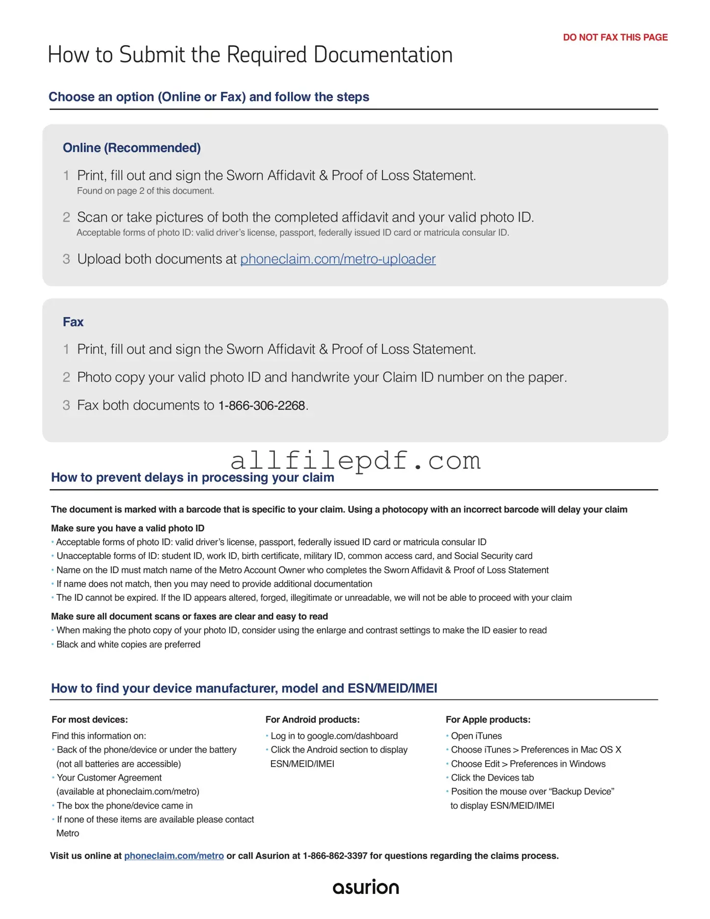 Blank Asurion F-017-08 MEN PDF Form