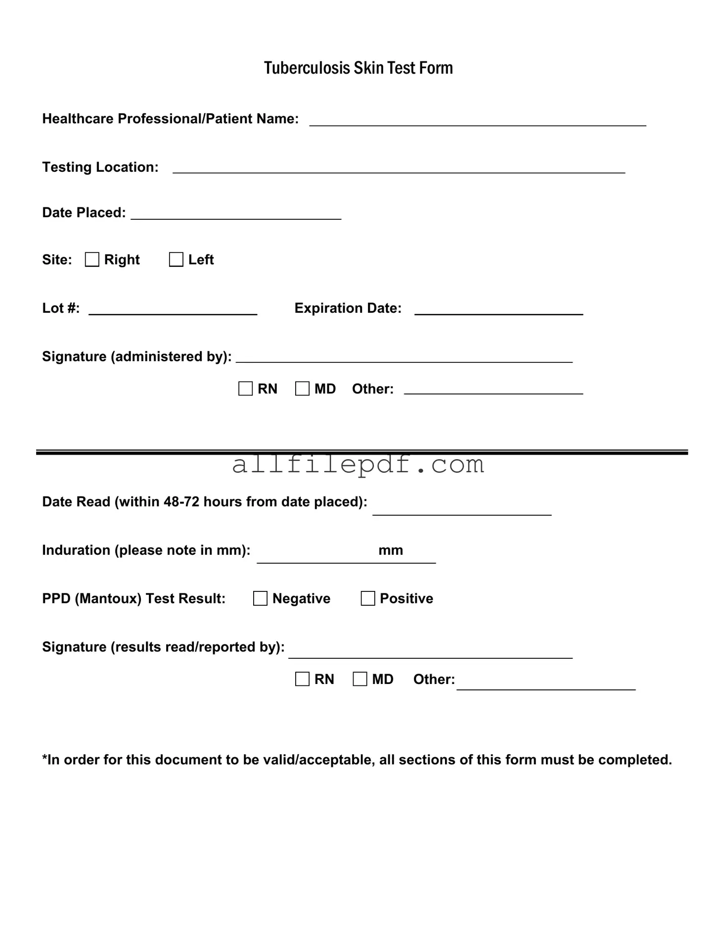 Blank Tb Test PDF Form