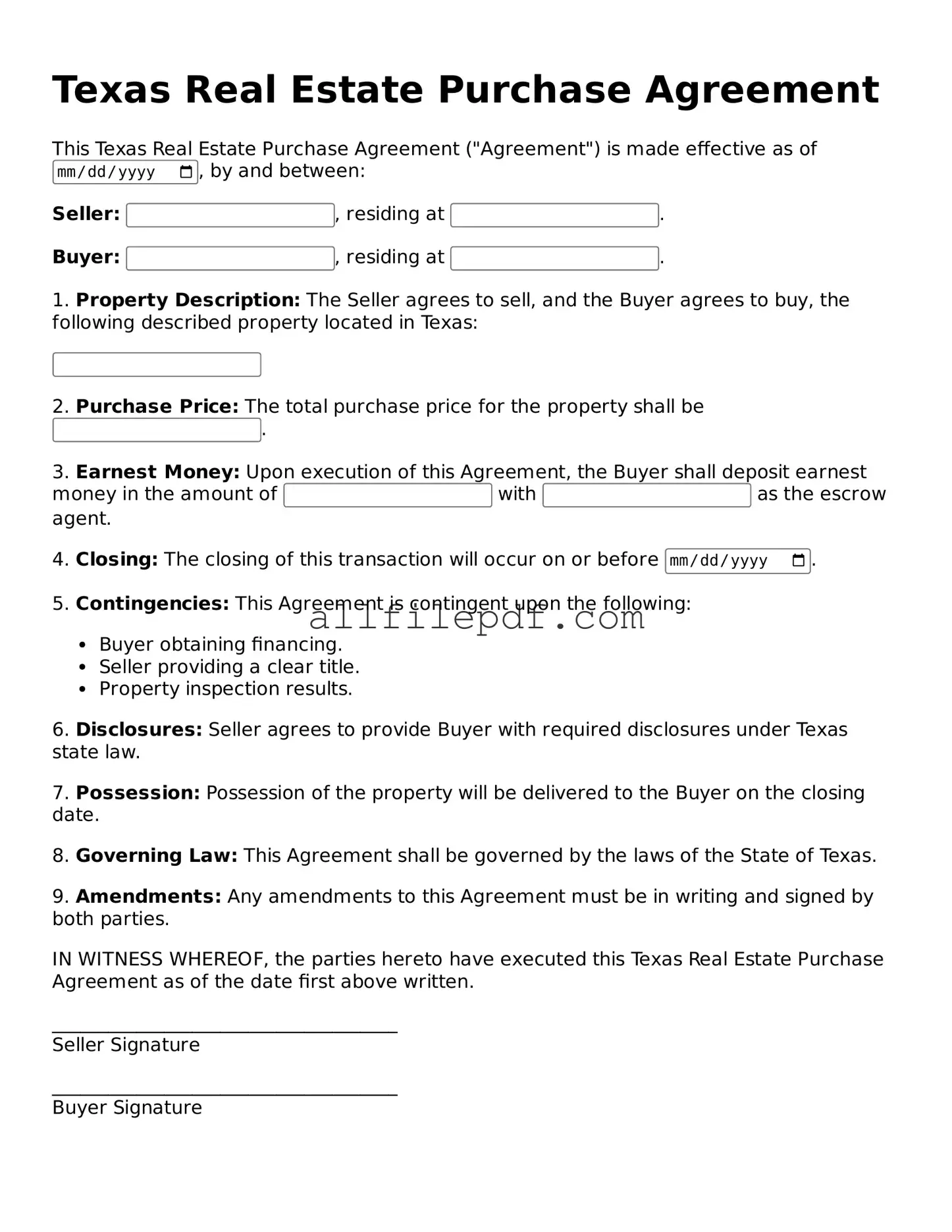Official  Real Estate Purchase Agreement Document for Texas