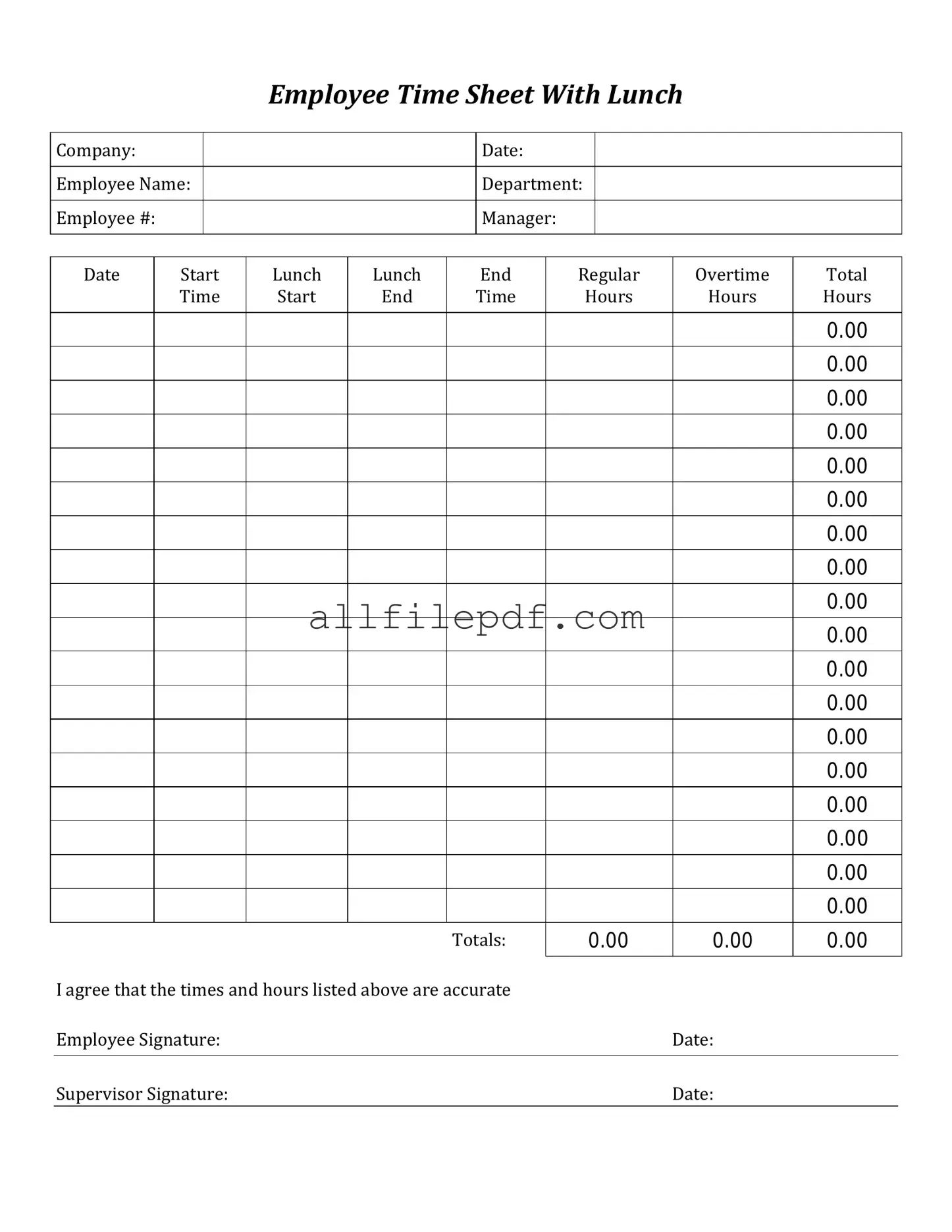 Blank Time Card PDF Form
