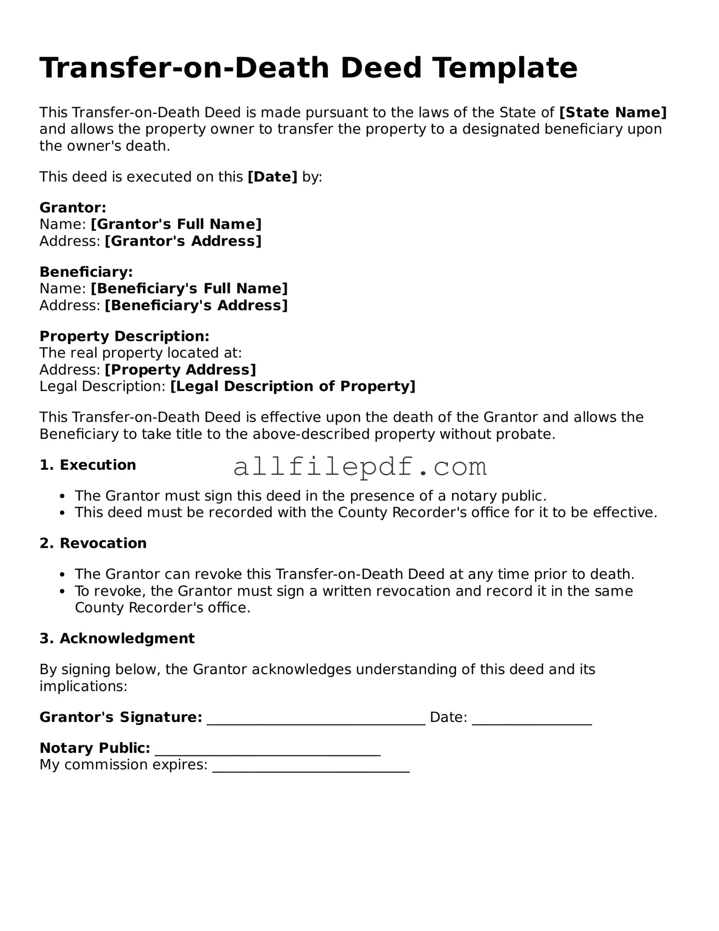 Blank Transfer-on-Death Deed Template
