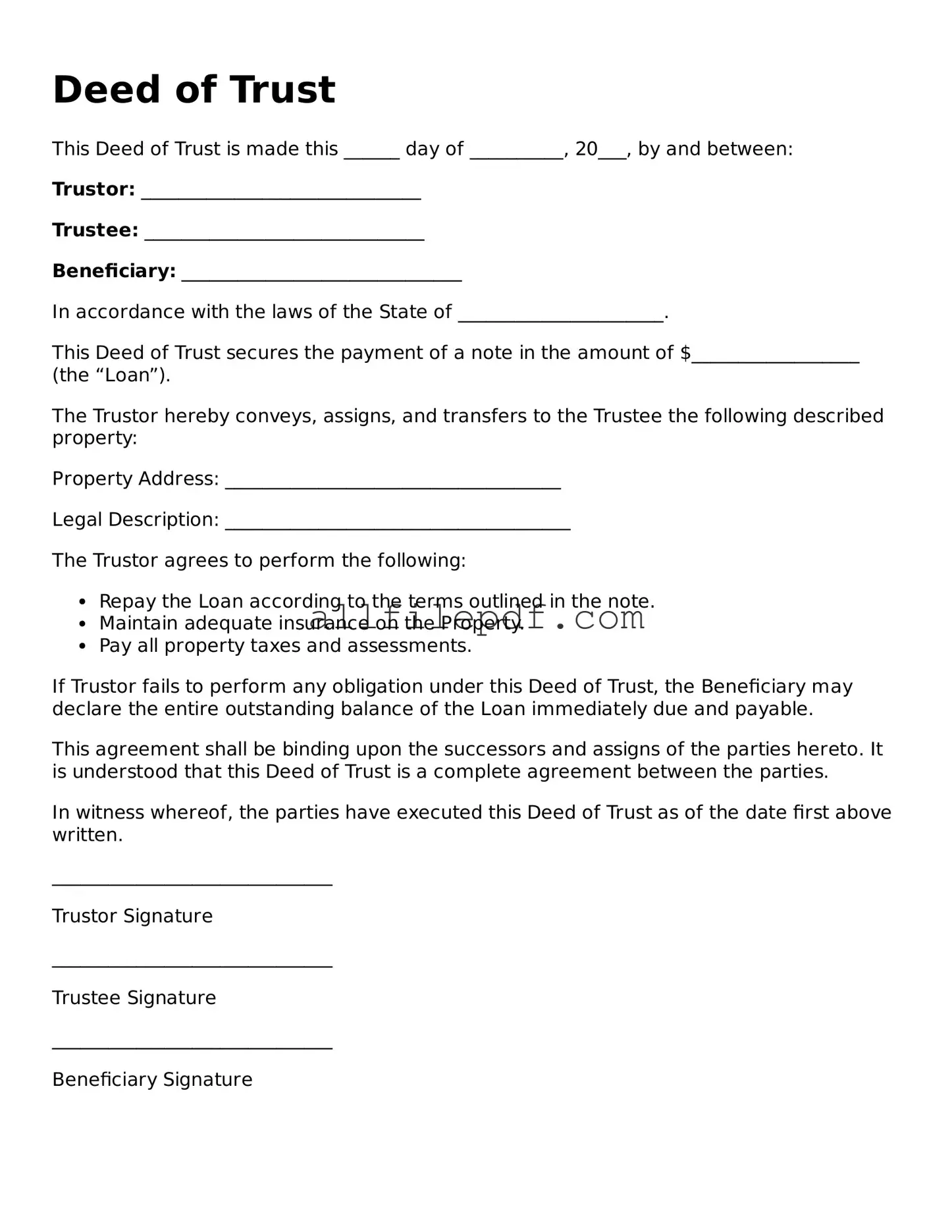 Blank Deed of Trust Template