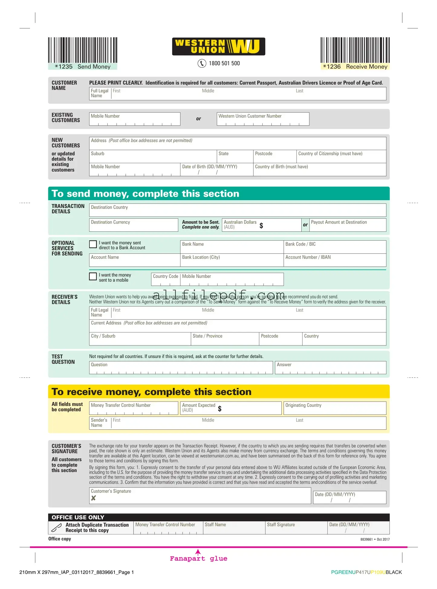 Blank Western Union PDF Form